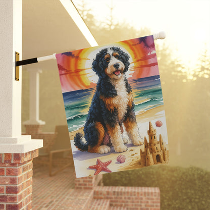 Printify Garden Flag Bernedoodle Beach Garden Flag