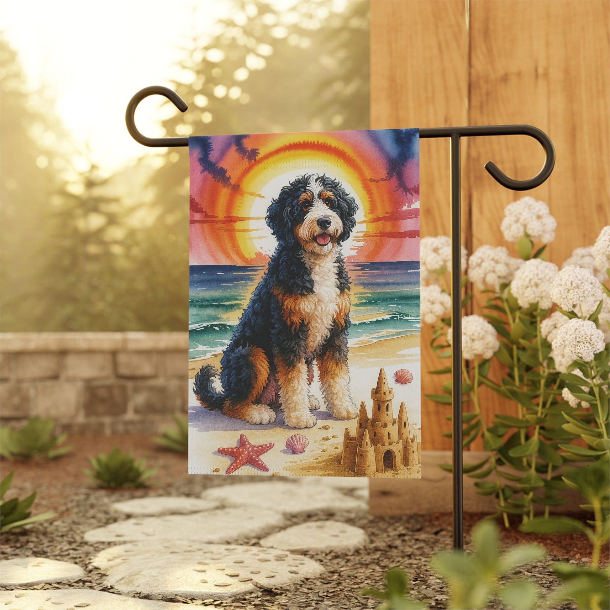 Printify Garden Flag Bernedoodle Beach Garden Flag