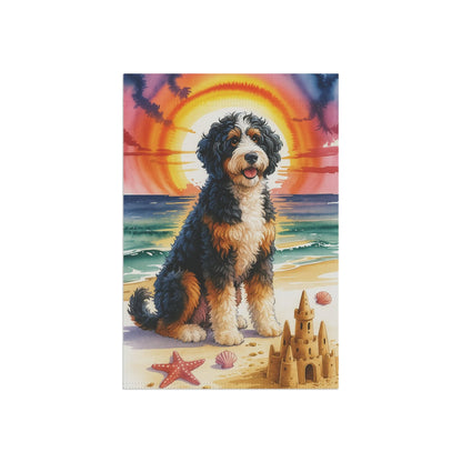 Printify Garden Flag Bernedoodle Beach Garden Flag