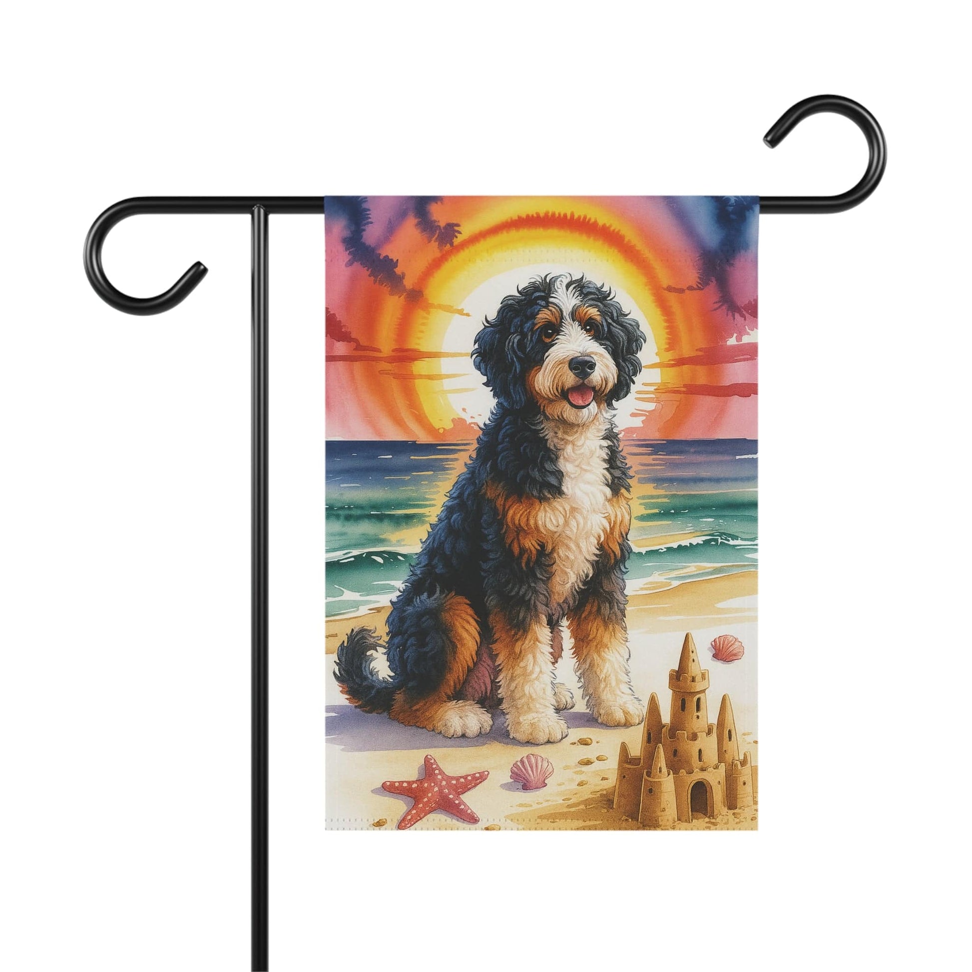Printify Garden Flag Bernedoodle Beach Garden Flag