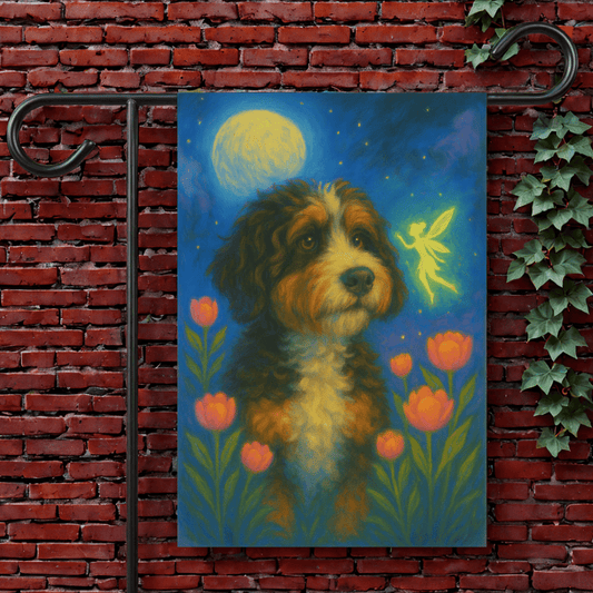 Printify Garden Flag 12'' × 18'' Bernedoodle Fairy Garden Flag