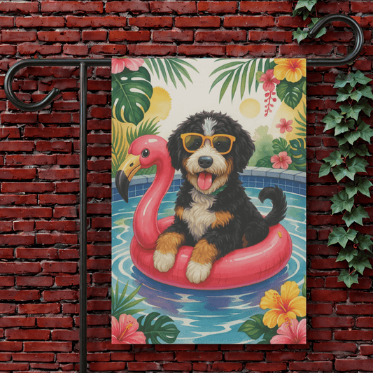 Printify Garden Flag 12'' × 18'' Bernedoodle Floatie Garden Flag