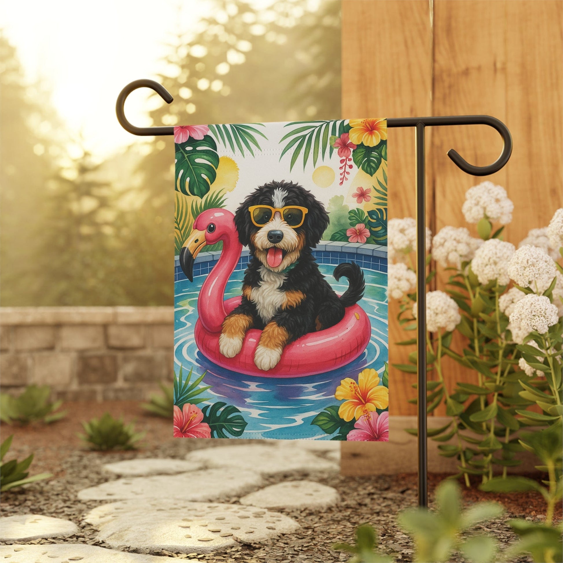 Printify Garden Flag Bernedoodle Floatie Garden Flag