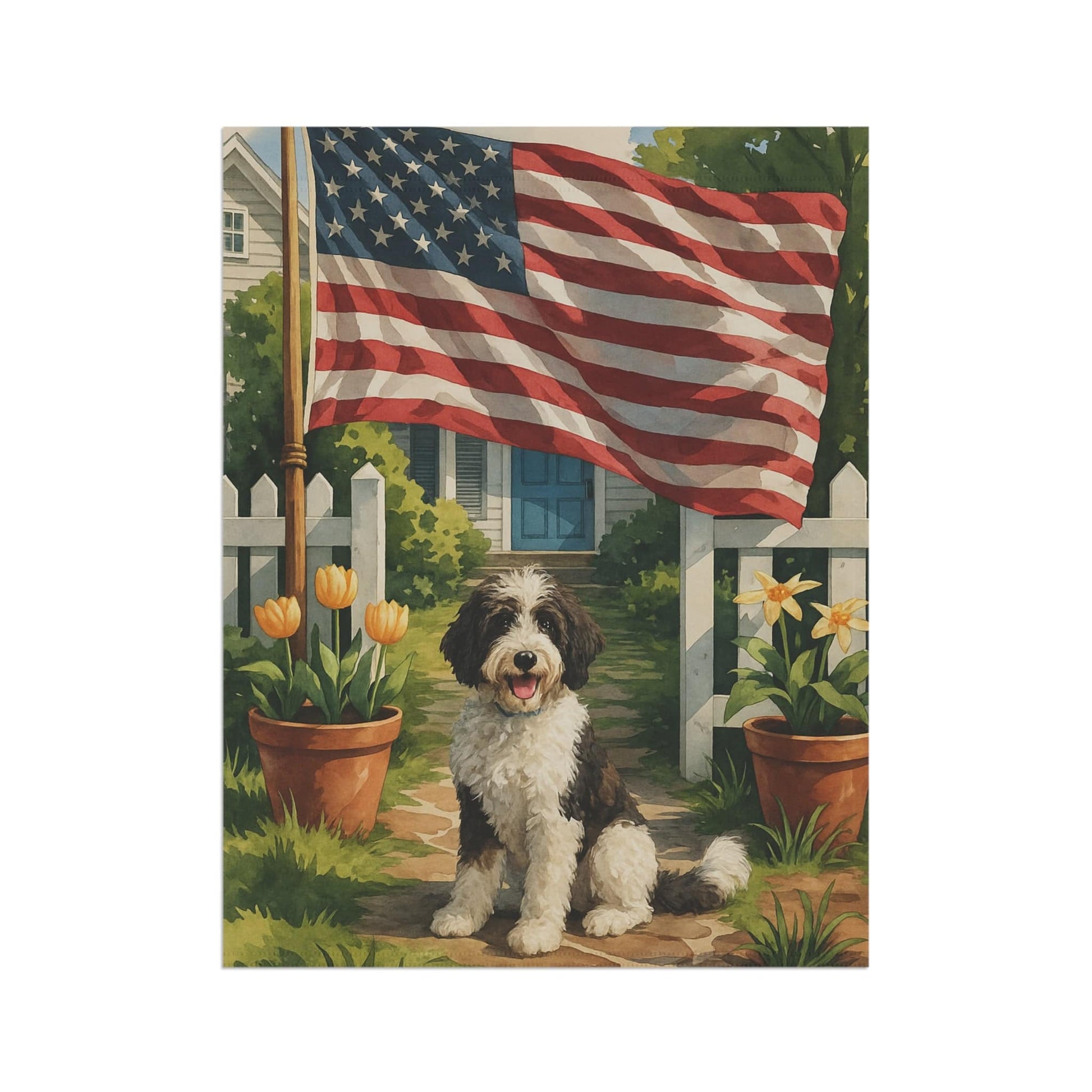 Printify Garden Flag Bernedoodle Independence Day Garden Flag, 4th of July, US Flag Yard Decor