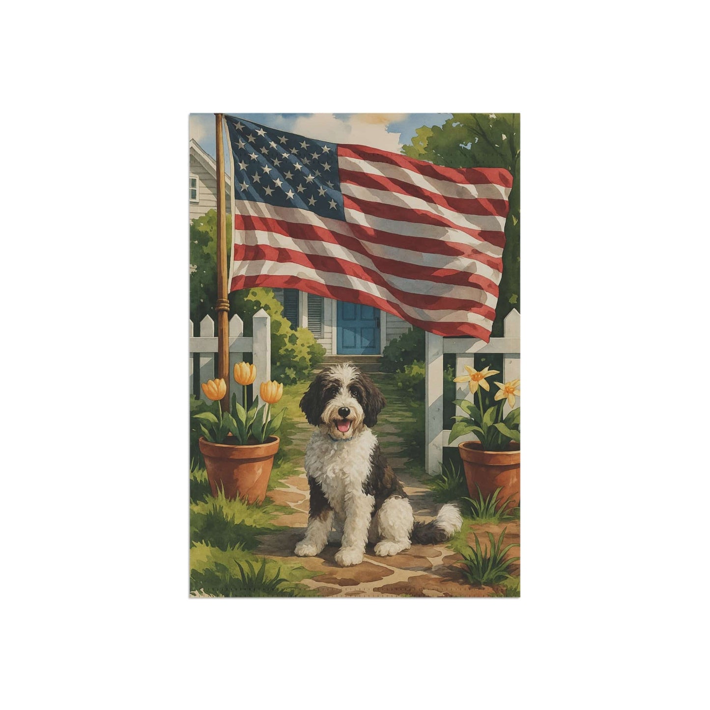 Printify Garden Flag Bernedoodle Independence Day Garden Flag, 4th of July, US Flag Yard Decor
