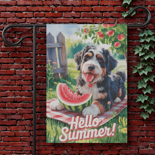 Printify Garden Flag 12'' × 18'' Bernedoodle Watermelon Garden Flag