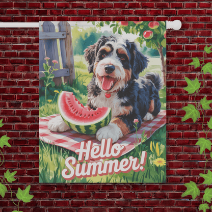 Printify Garden Flag 24.5'' × 32'' Bernedoodle Watermelon Garden Flag