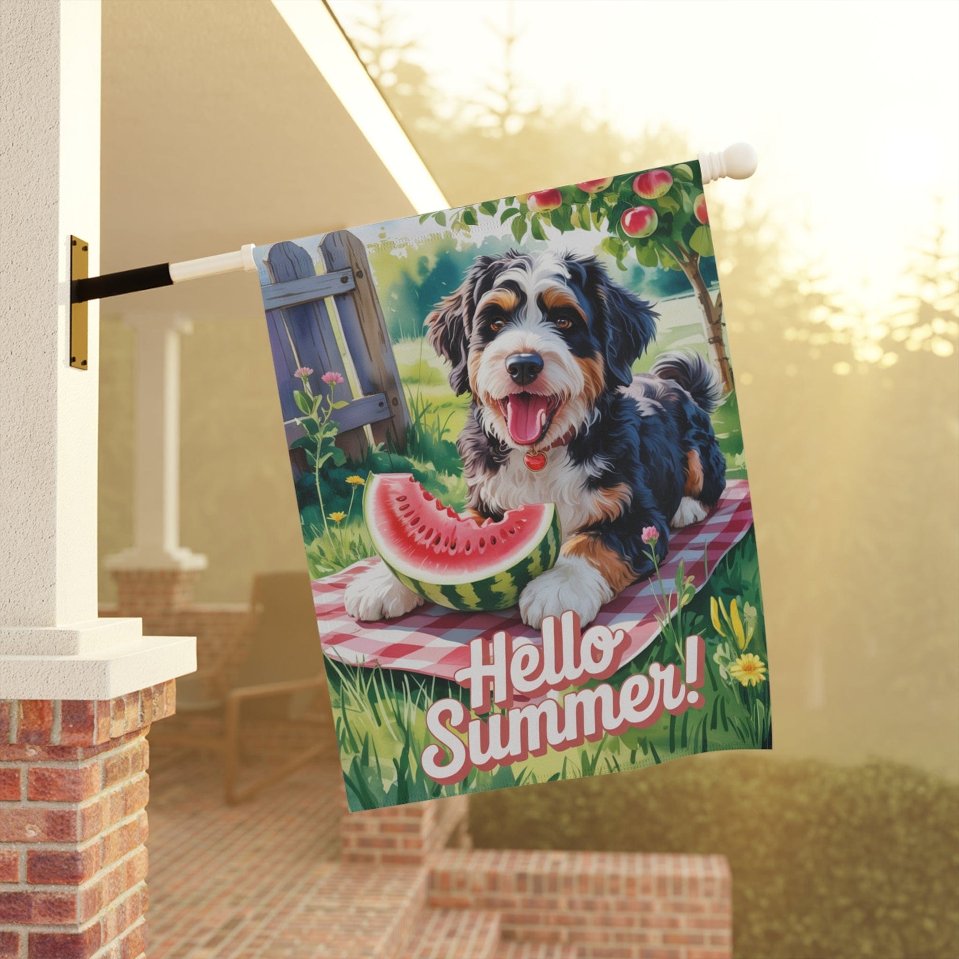 Printify Garden Flag Bernedoodle Watermelon Garden Flag