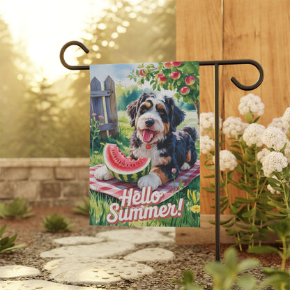 Printify Garden Flag Bernedoodle Watermelon Garden Flag