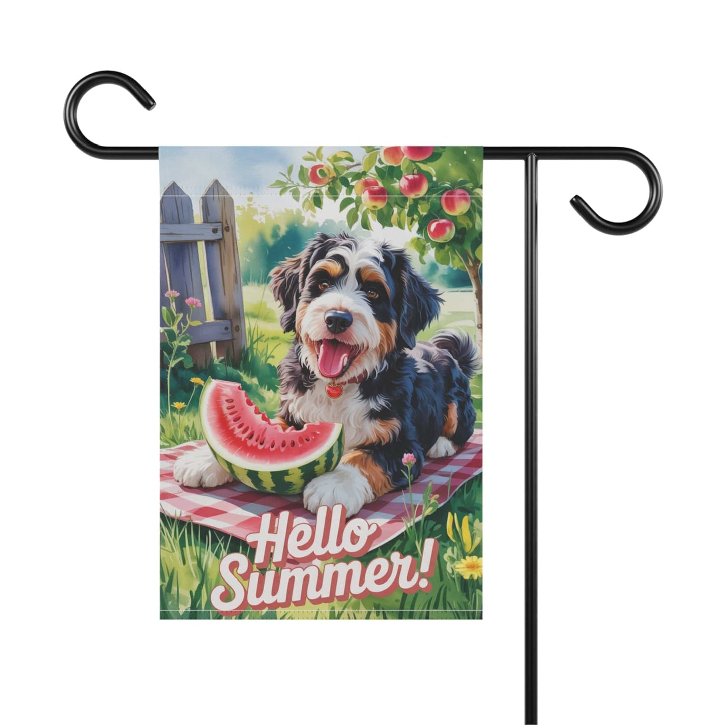 Printify Garden Flag Bernedoodle Watermelon Garden Flag