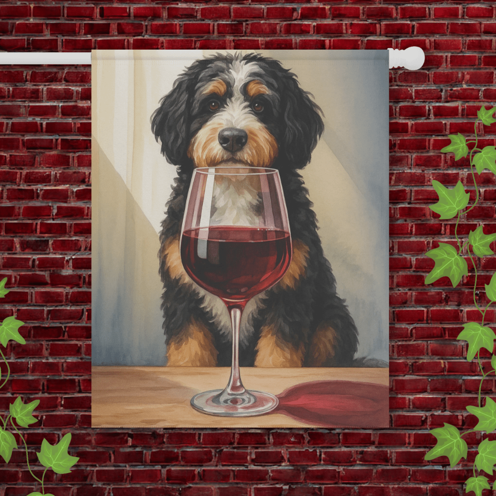 Printify Garden Flag 24.5'' × 32'' Bernedoodle Wine Garden Flag