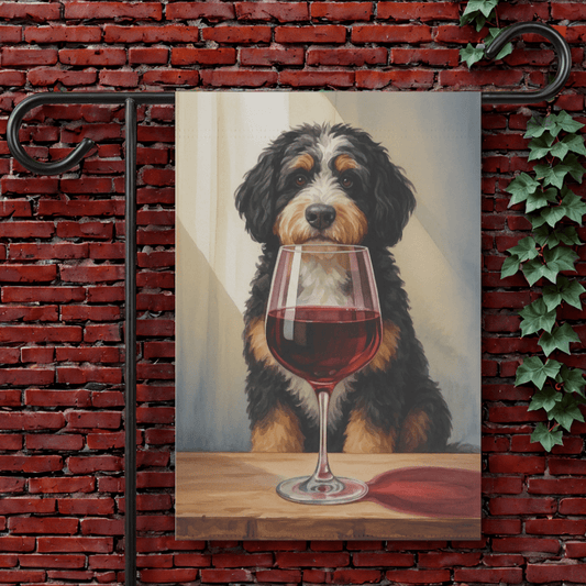 Printify Garden Flag 12'' × 18'' Bernedoodle Wine Garden Flag