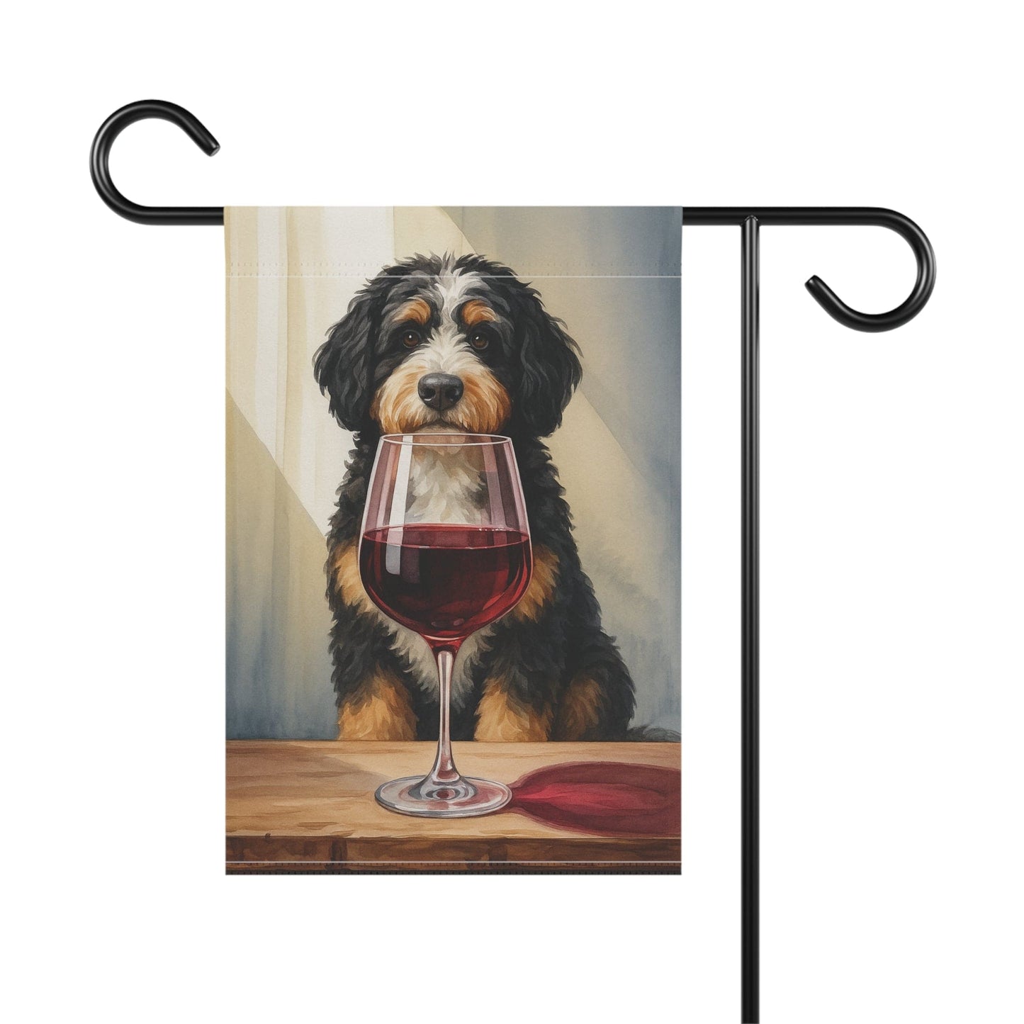 Printify Garden Flag Bernedoodle Wine Garden Flag