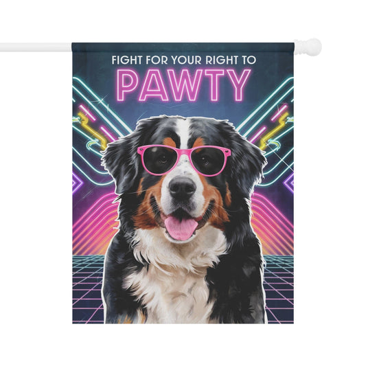 Printify Garden Flag 24.5'' × 32'' Bernese Mountain Dog, 80s Party Retro-Futuristic Garden Flag, Front Yard Spring
