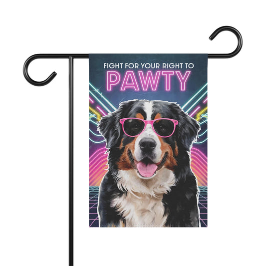 Printify Garden Flag 12'' × 18'' Bernese Mountain Dog, 80s Party Retro-Futuristic Garden Flag, Front Yard Spring