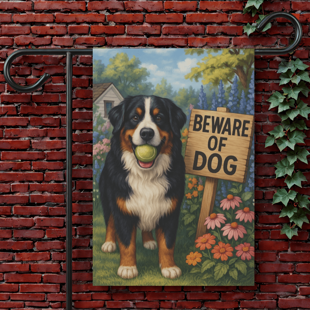 Printify Garden Flag 12'' × 18'' Bernese Mountain Dog Beware Garden Flag