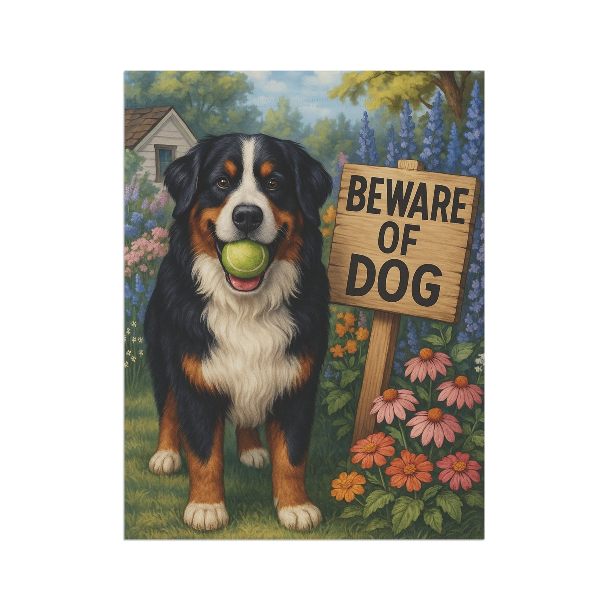 Printify Garden Flag Bernese Mountain Dog Beware Garden Flag