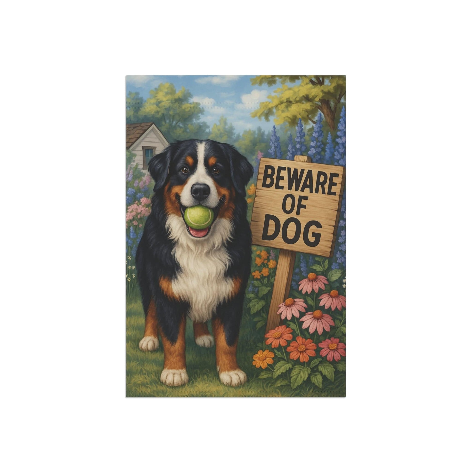 Printify Garden Flag Bernese Mountain Dog Beware Garden Flag