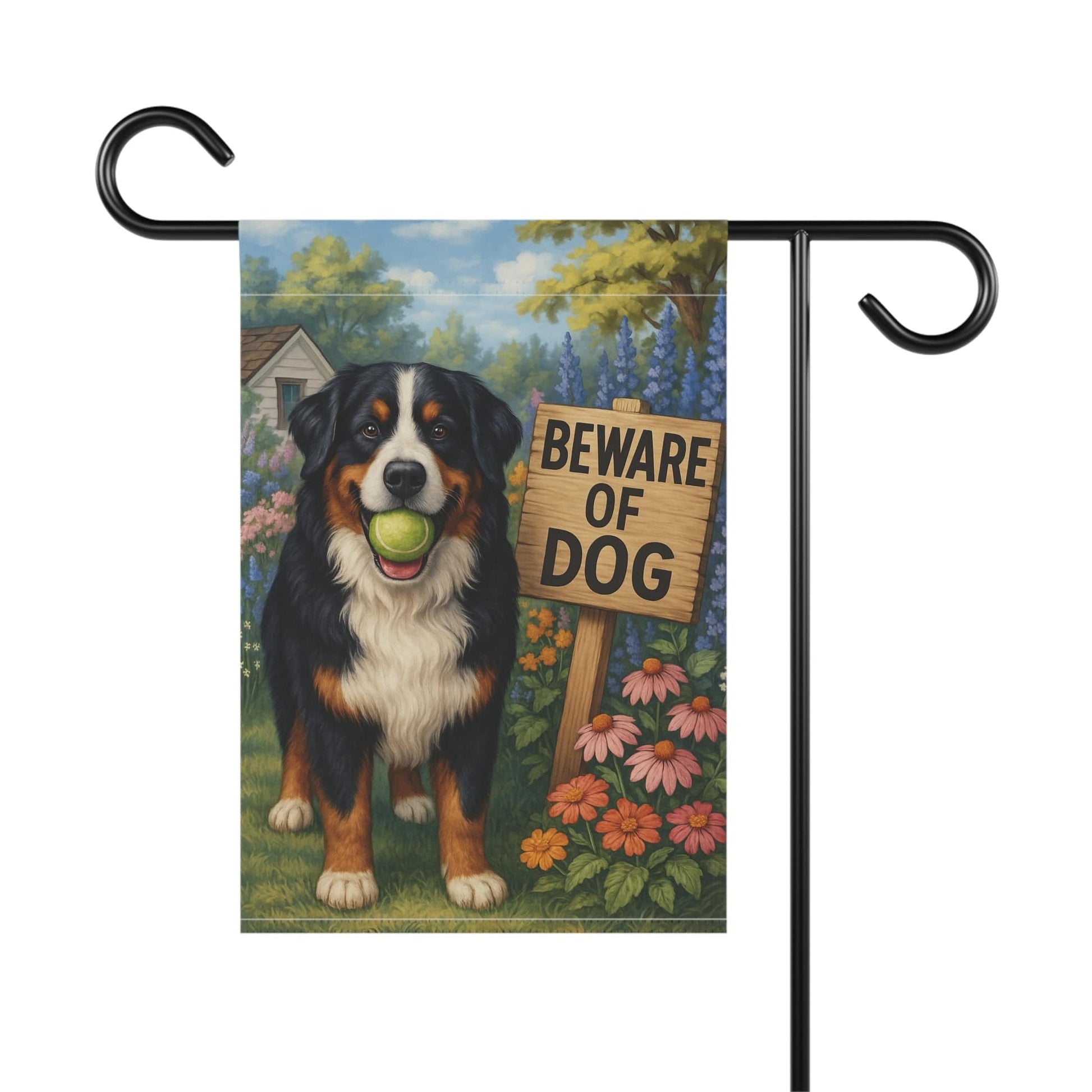 Printify Garden Flag Bernese Mountain Dog Beware Garden Flag