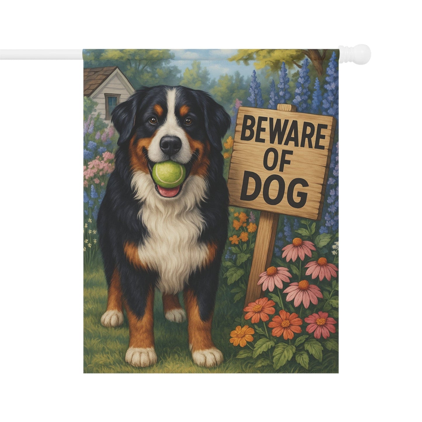 Printify Garden Flag Bernese Mountain Dog Beware Garden Flag