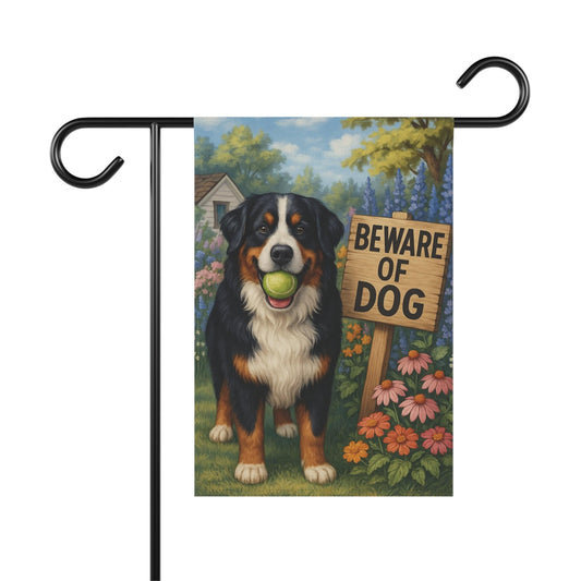 Printify Garden Flag Bernese Mountain Dog Beware Garden Flag