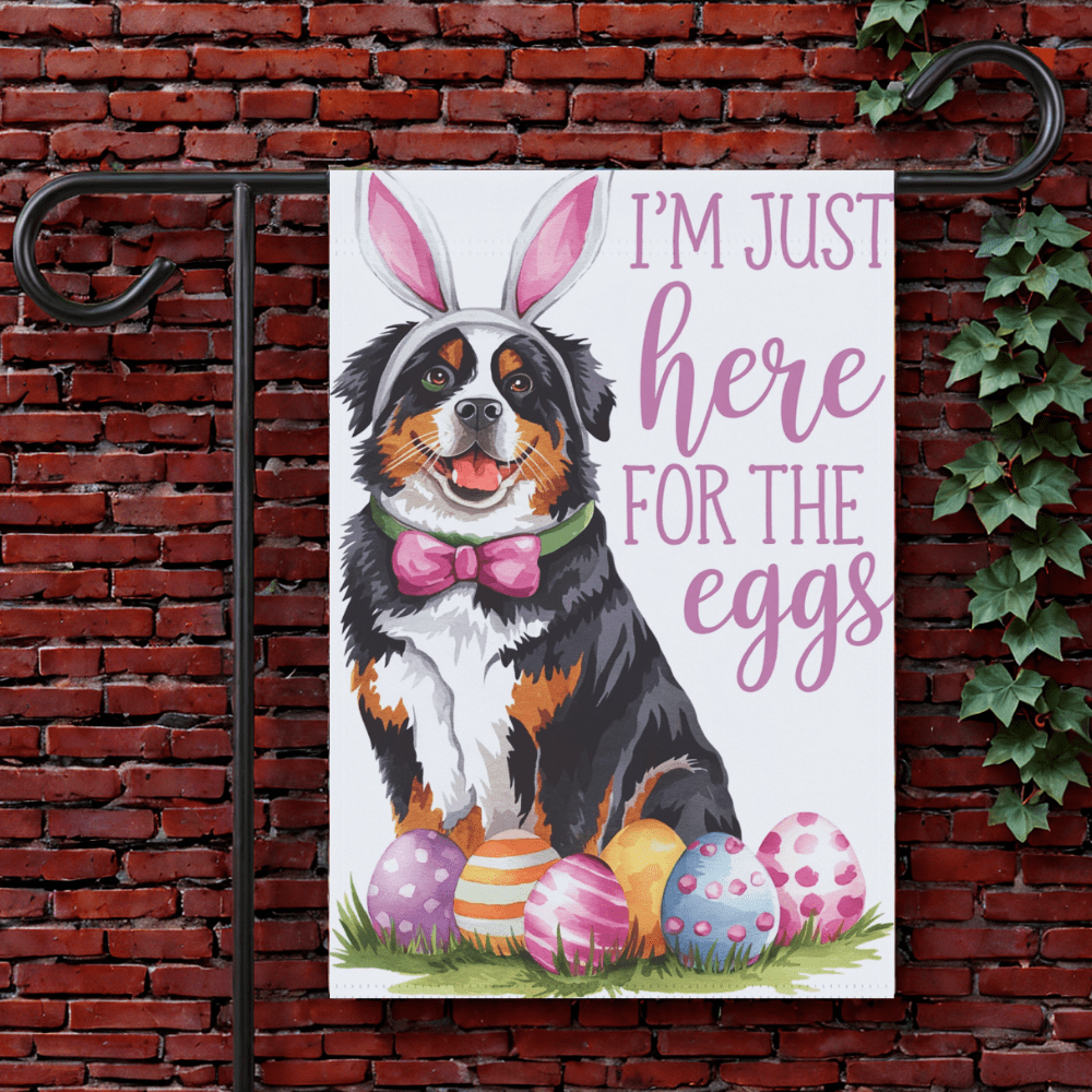 Printify Garden Flag 12'' × 18'' Bernese Mountain Dog Easter Bunny Garden Flag