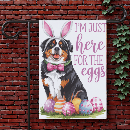 Printify Garden Flag 12'' × 18'' Bernese Mountain Dog Easter Bunny Garden Flag