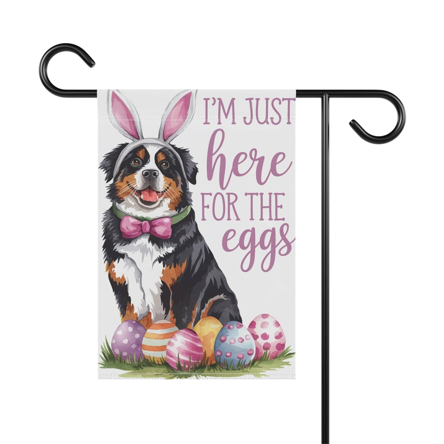 Printify Garden Flag Bernese Mountain Dog Easter Bunny Garden Flag