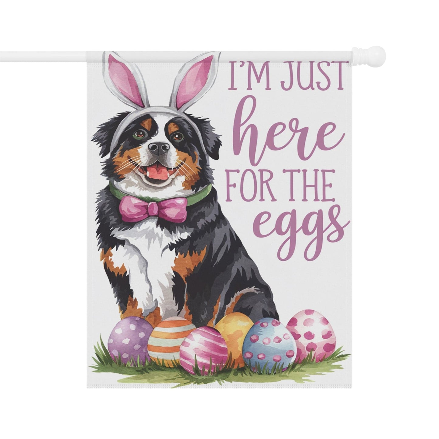 Printify Garden Flag Bernese Mountain Dog Easter Bunny Garden Flag
