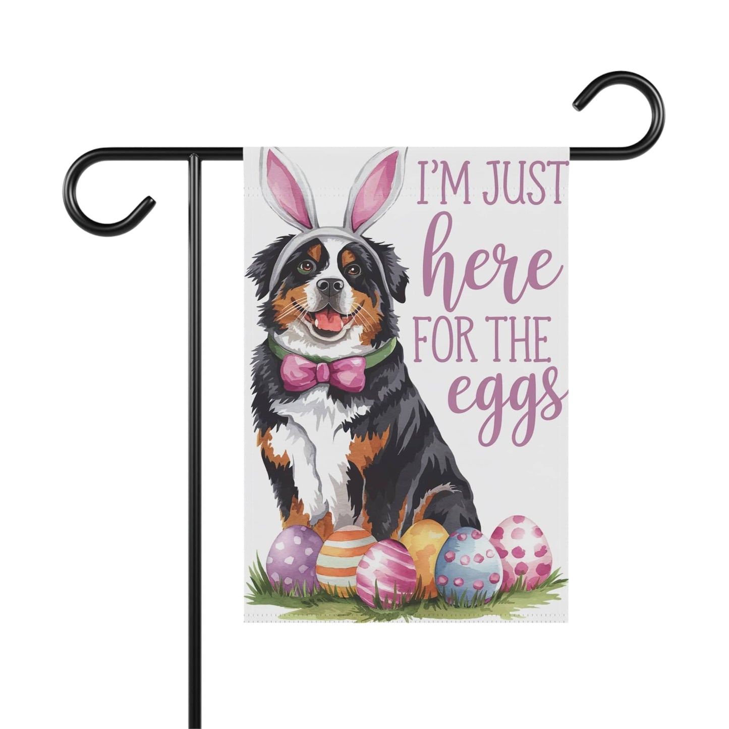 Printify Garden Flag Bernese Mountain Dog Easter Bunny Garden Flag
