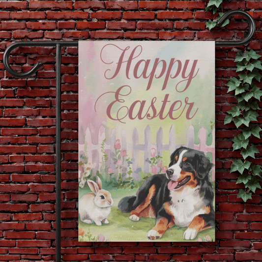 Printify Garden Flag Bernese Mountain Dog Easter Garden Flag