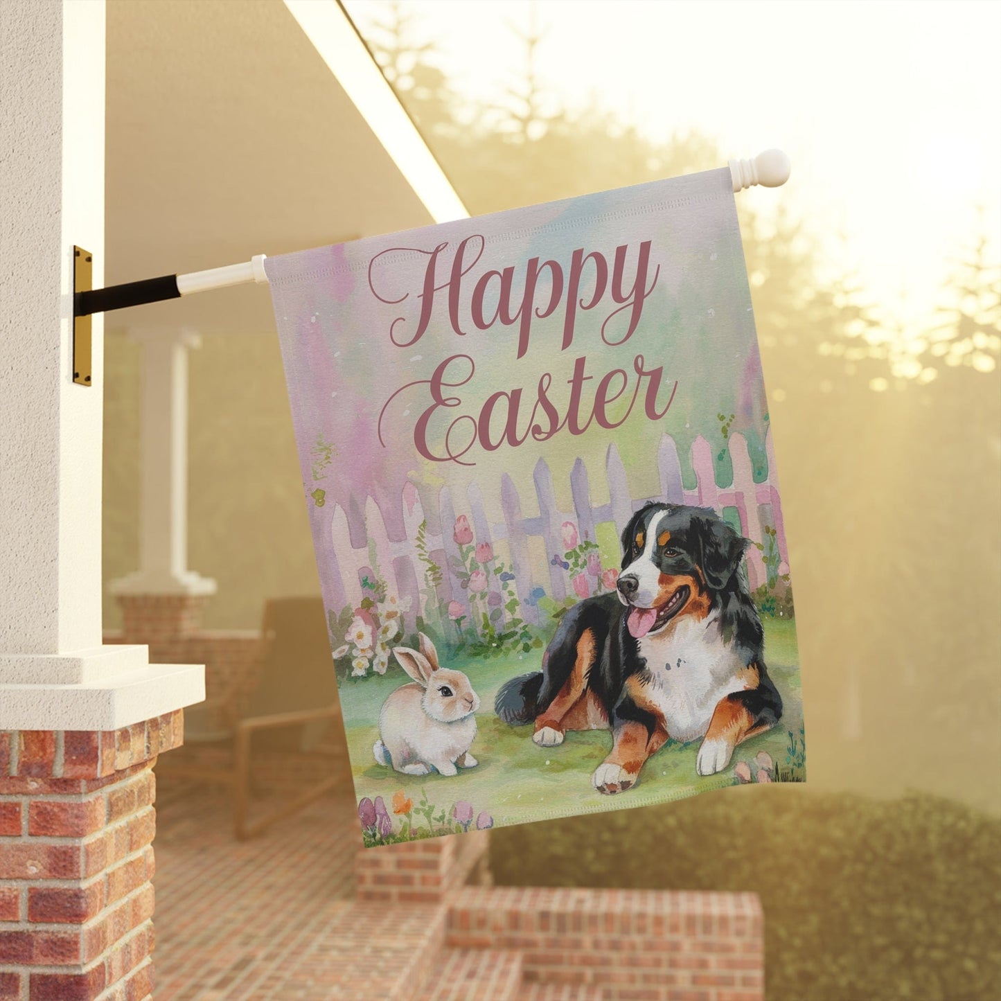 Printify Garden Flag Bernese Mountain Dog Easter Garden Flag