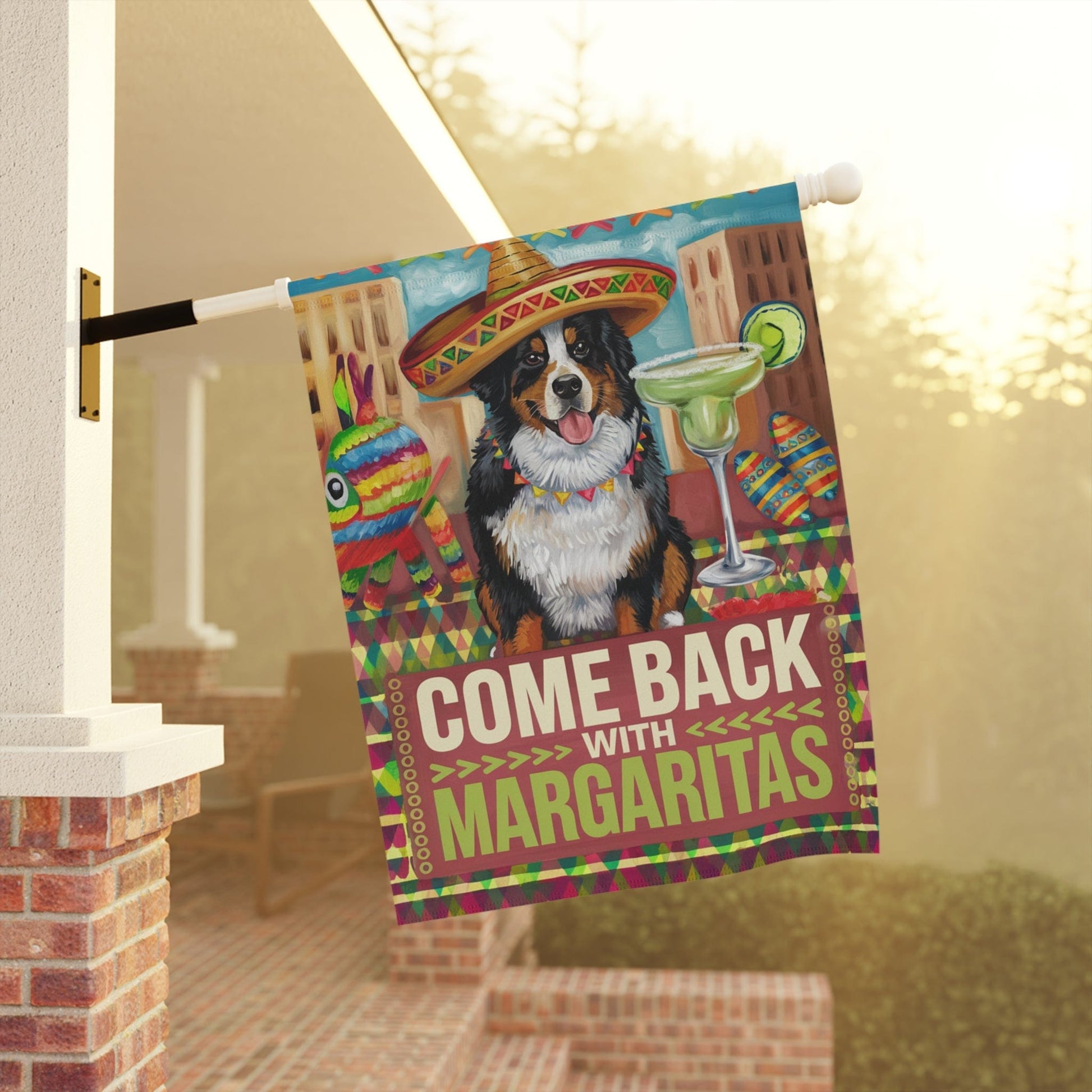Printify Garden Flag Bernese Mountain Dog Garden Flag, Cinco de Mayo Fiesta, Margarita Drinking Decor, Front Yard Decor, Gardener Gift, Funny garden flag
