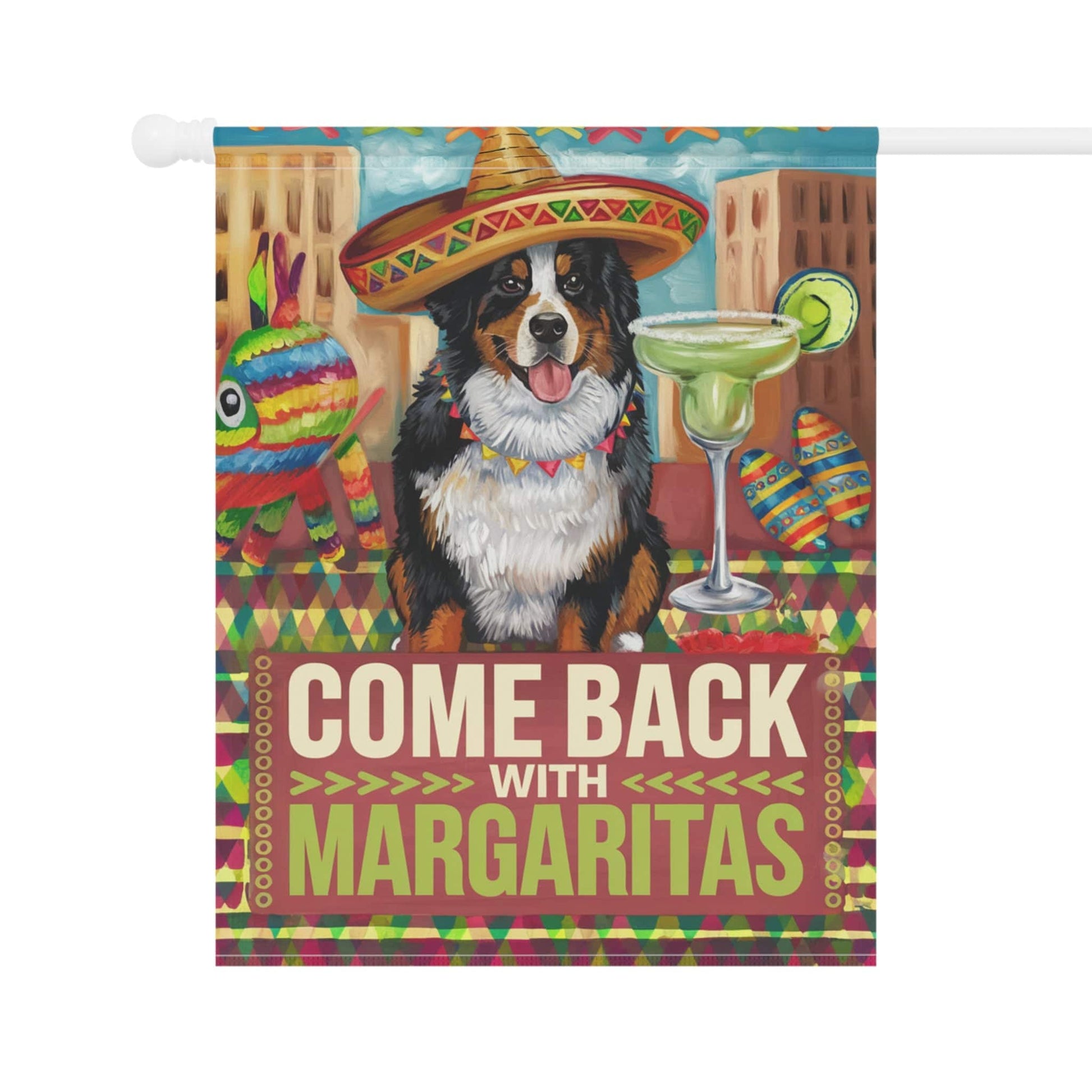 Printify Garden Flag Bernese Mountain Dog Garden Flag, Cinco de Mayo Fiesta, Margarita Drinking Decor, Front Yard Decor, Gardener Gift, Funny garden flag