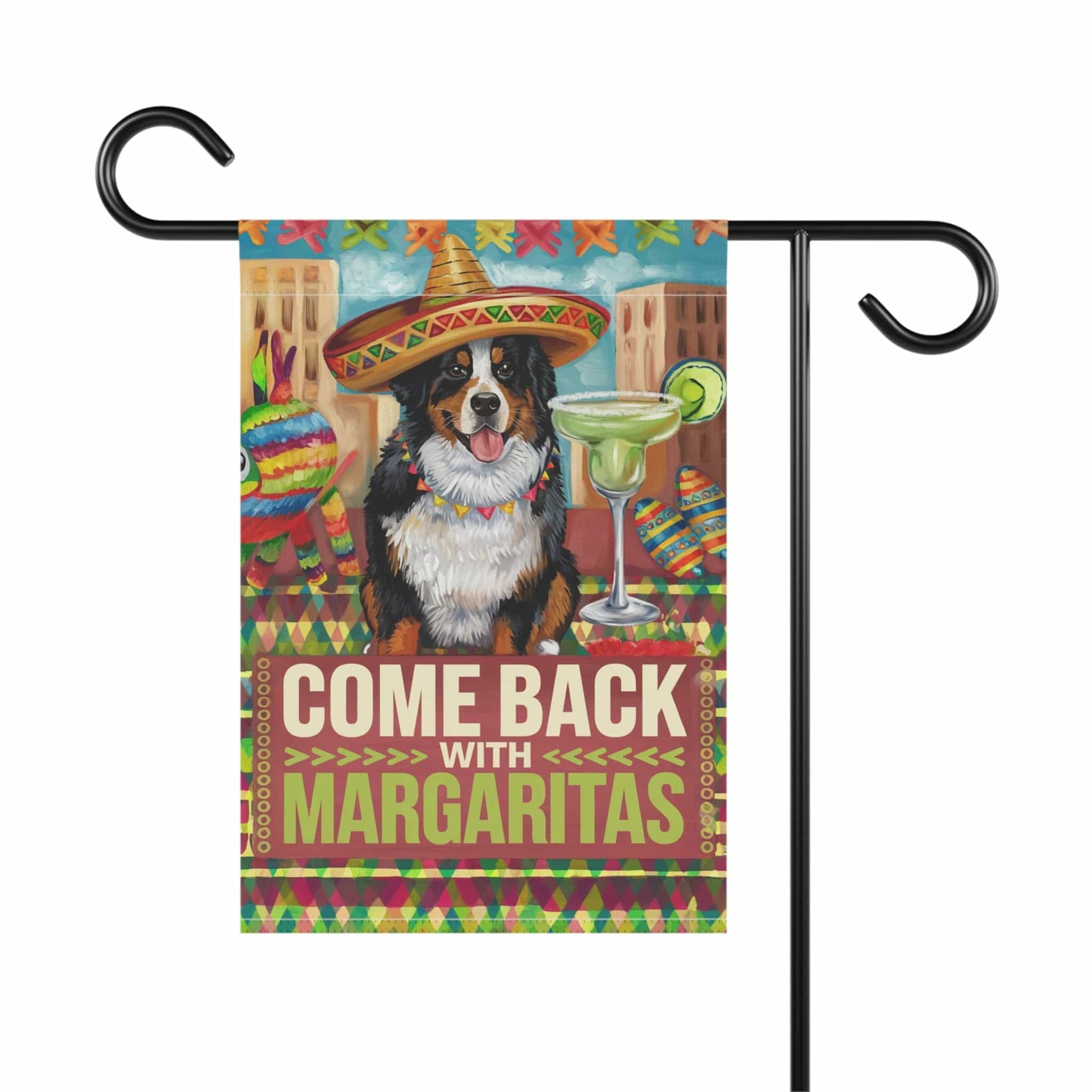 Printify Garden Flag Bernese Mountain Dog Garden Flag, Cinco de Mayo Fiesta, Margarita Drinking Decor, Front Yard Decor, Gardener Gift, Funny garden flag