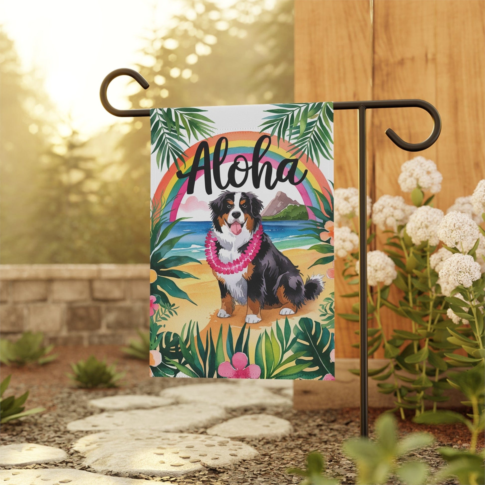 Printify Garden Flag Bernese Mountain Dog Hawaii Garden Flag