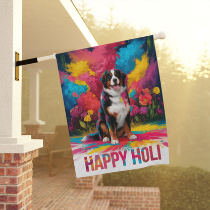 Printify Garden Flag Bernese Mountain Dog Holi Festival Garden Flag, Indian Celebrations Funny Dog