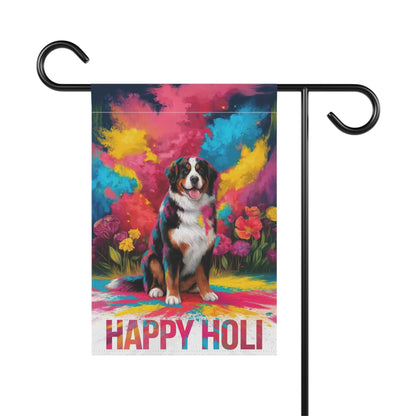 Printify Garden Flag Bernese Mountain Dog Holi Festival Garden Flag, Indian Celebrations Funny Dog