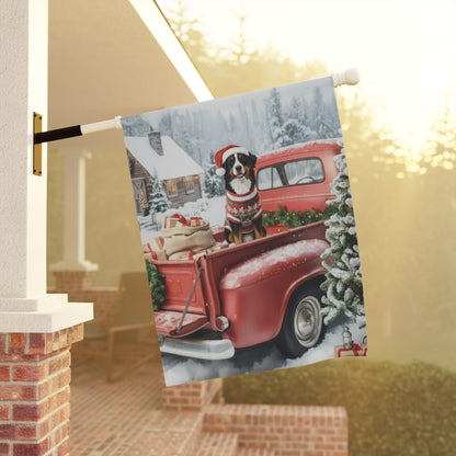 Bernese Mountain Dog Red Truck Christmas Garden Flag