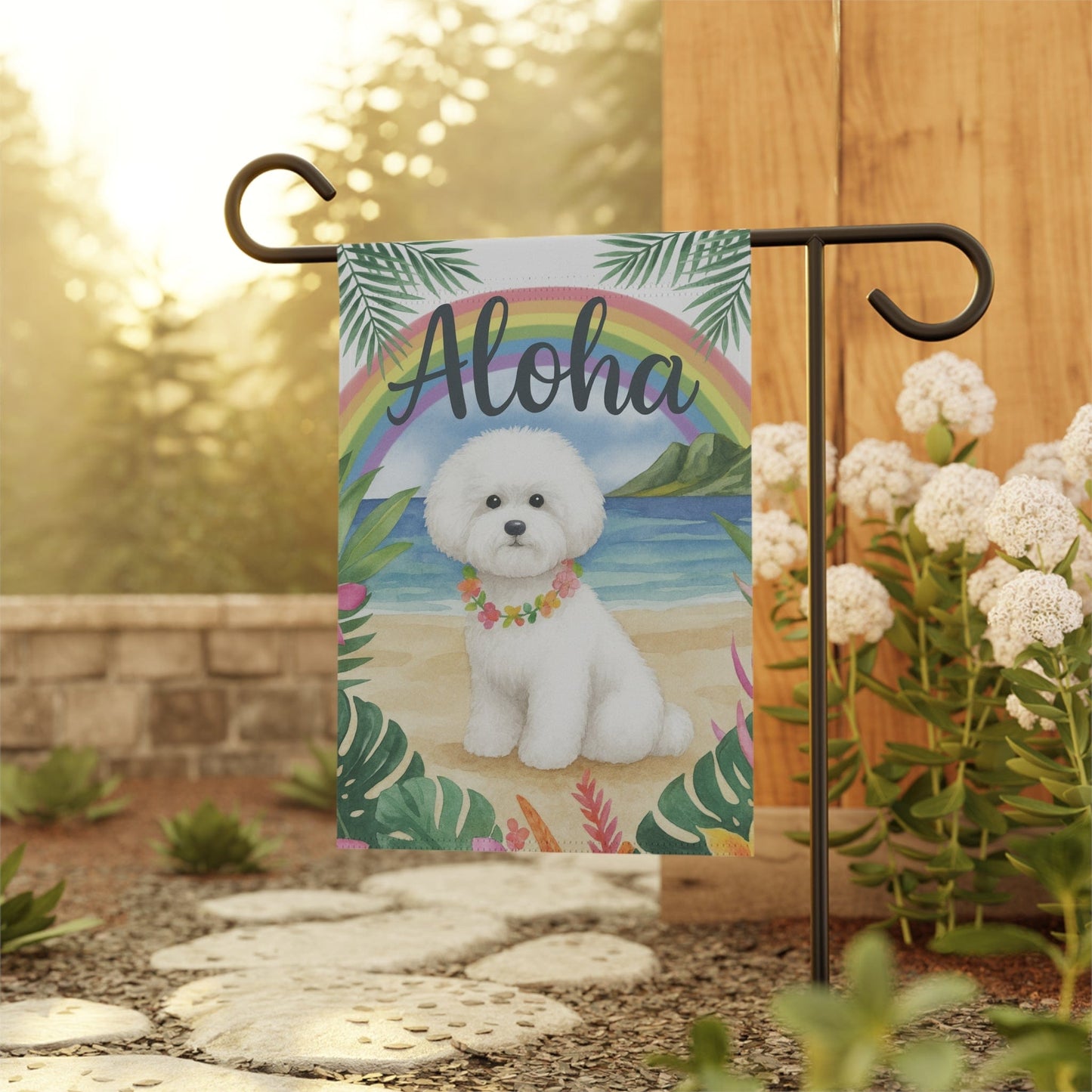 Bichon Frise Aloha Garden Flag