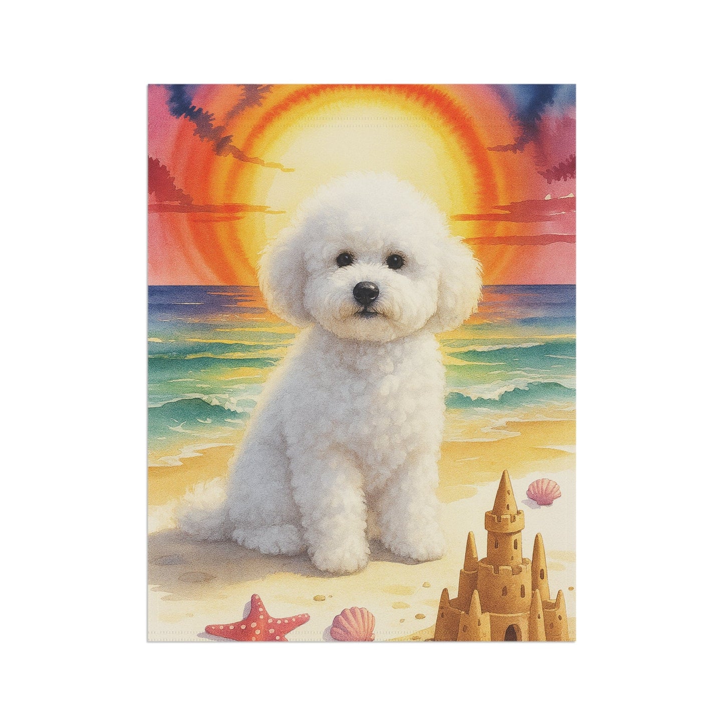 Printify Home Decor Bichon Frise Beach Garden Flag
