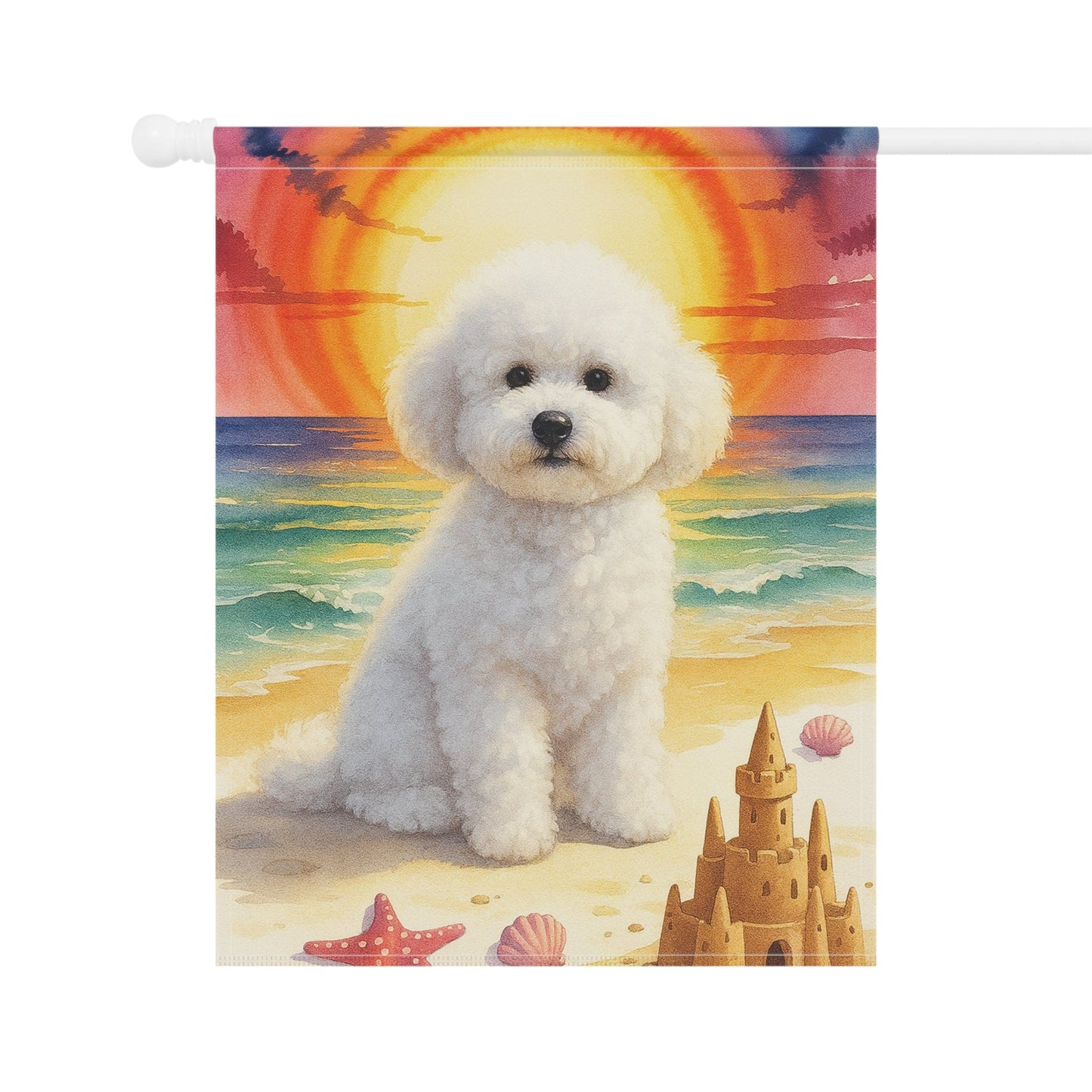 Printify Home Decor Bichon Frise Beach Garden Flag