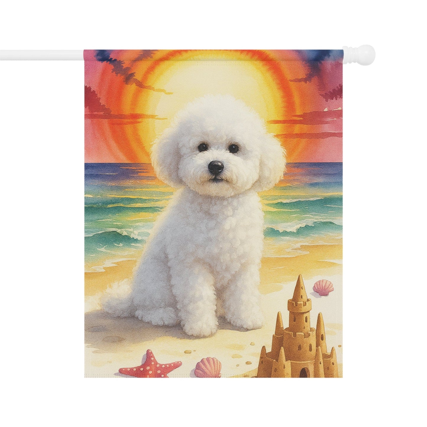 Printify Home Decor 24.5'' × 32'' Bichon Frise Beach Garden Flag