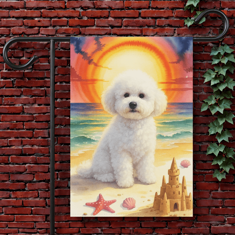 Printify Home Decor 12'' × 18'' Bichon Frise Beach Garden Flag