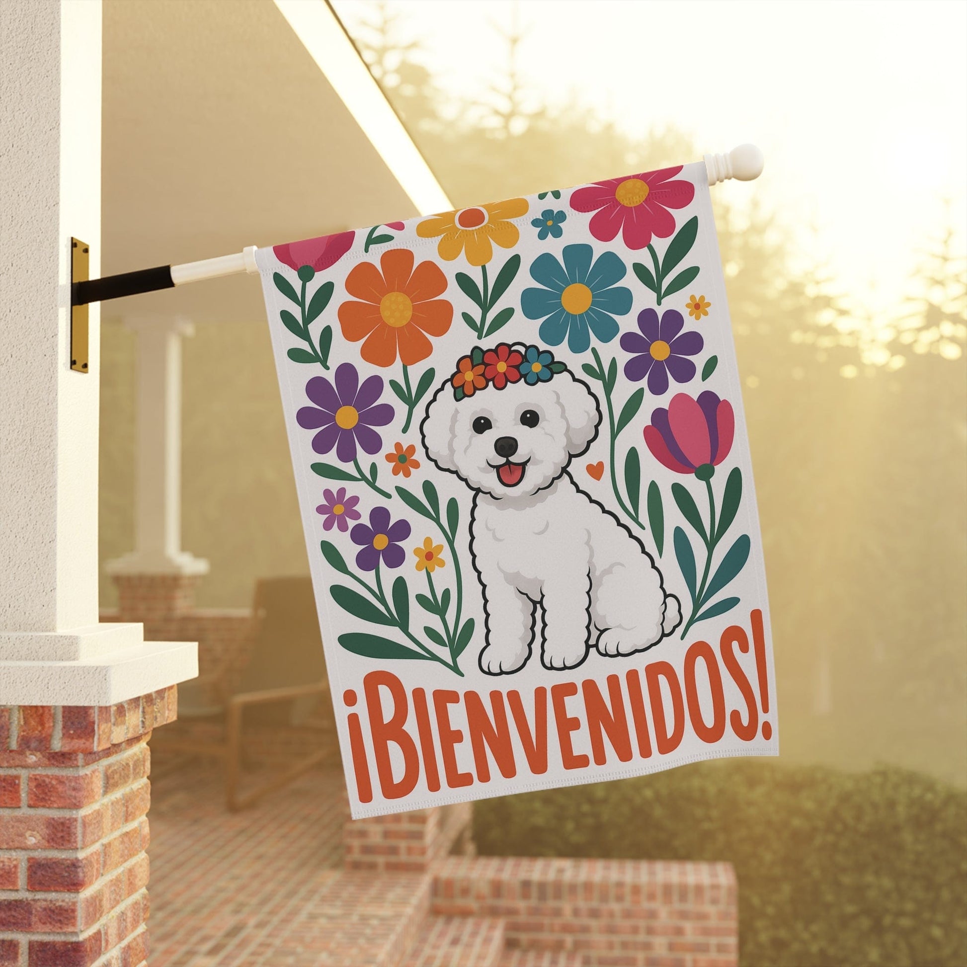 Printify Home Decor Bichon Frise Bienvenidos Garden Flag