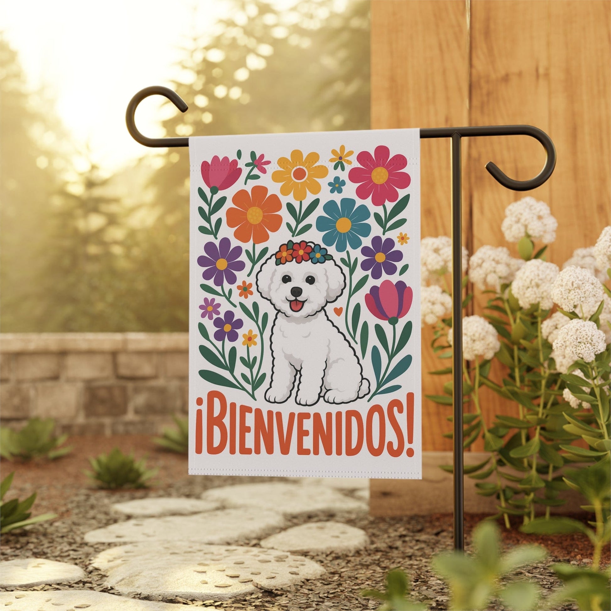 Printify Home Decor Bichon Frise Bienvenidos Garden Flag