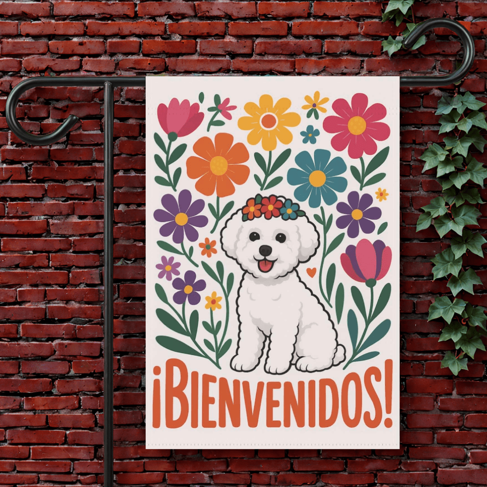 Printify Garden Flag 12'' × 18'' Bichon Frise Bienvenidos Garden Flag