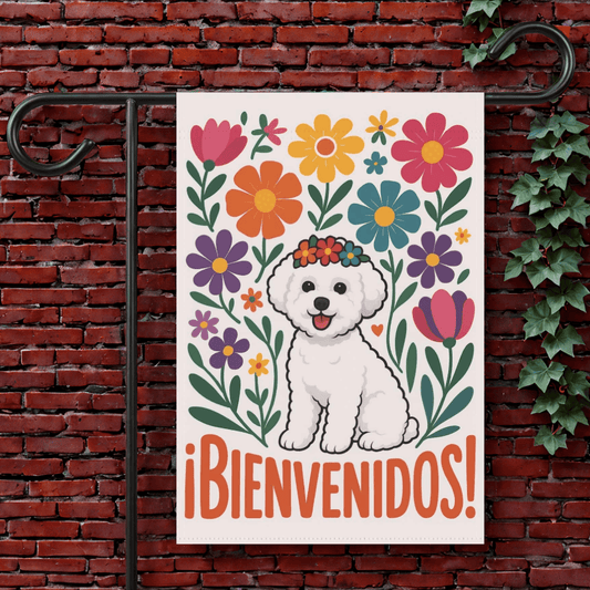 Printify Garden Flag 12'' × 18'' Bichon Frise Bienvenidos Garden Flag