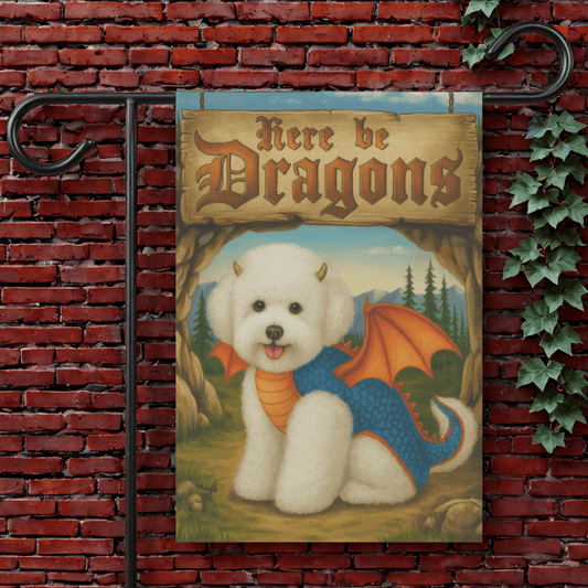 Printify Garden Flag 12'' × 18'' Bichon Frise Dragon Garden Flag