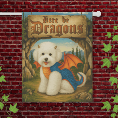 Printify Garden Flag 24.5'' × 32'' Bichon Frise Dragon Garden Flag